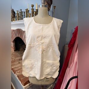 White Embroidered Linen Sleeveless Tunic apron
